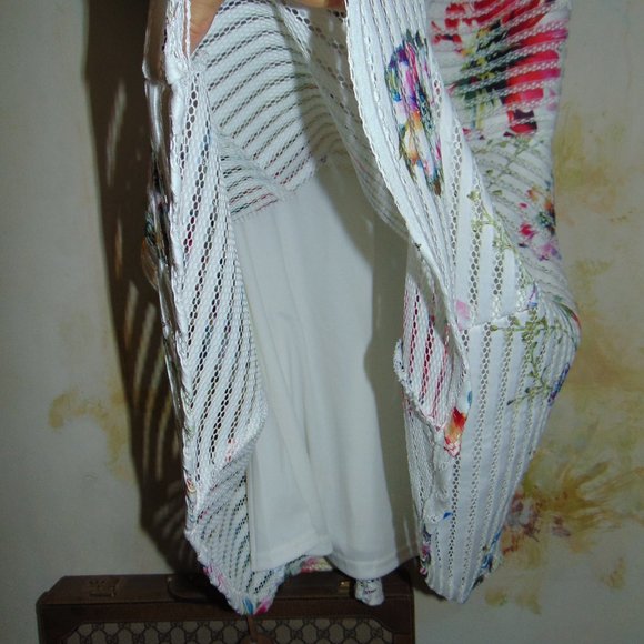 Forever 21 Multicolor Floral White Mini Full Dress With Mesh Striped Large Women - Picture 9 of 10